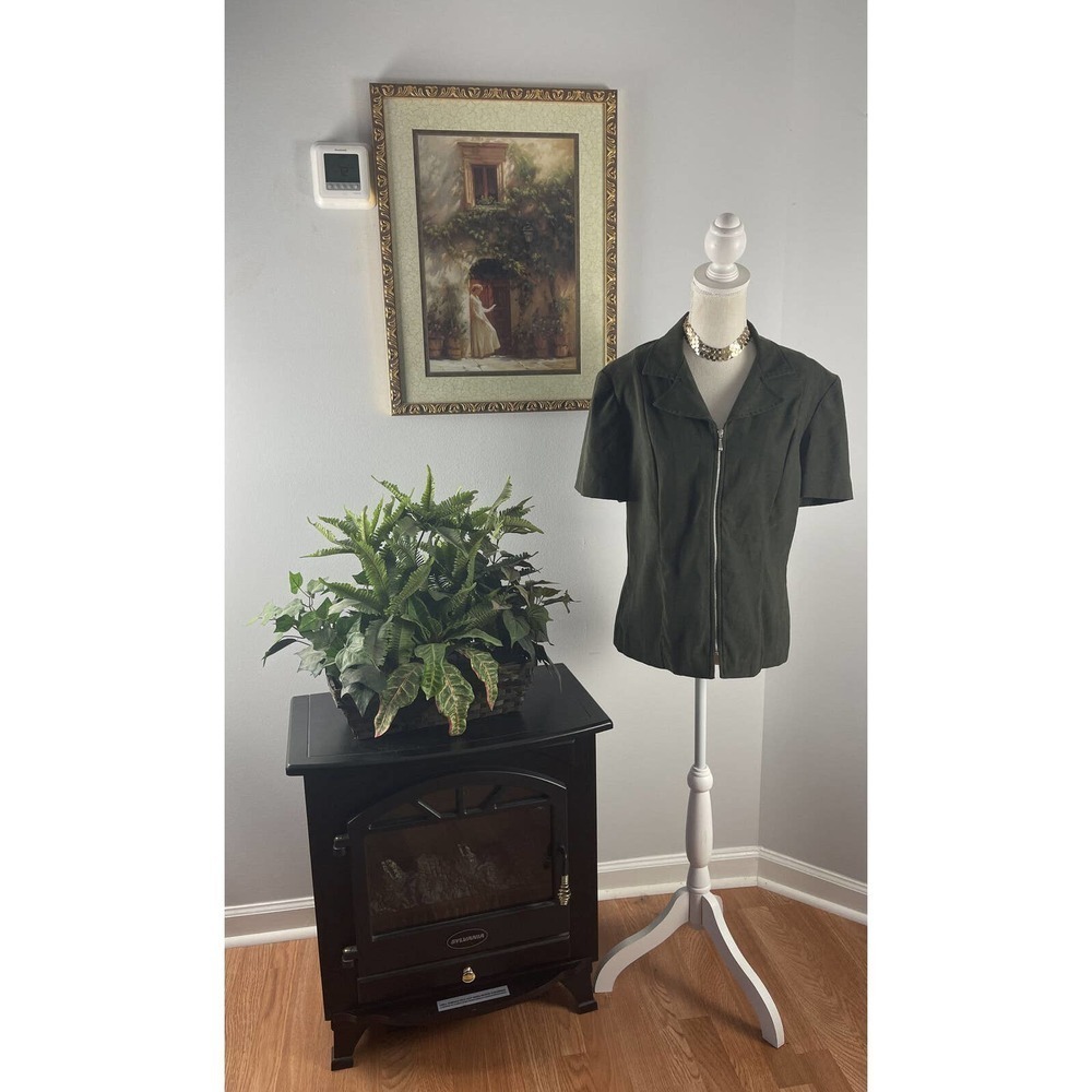 DBY Women Jacket Size 11 Olive Green Short Sleeve Open Zipper